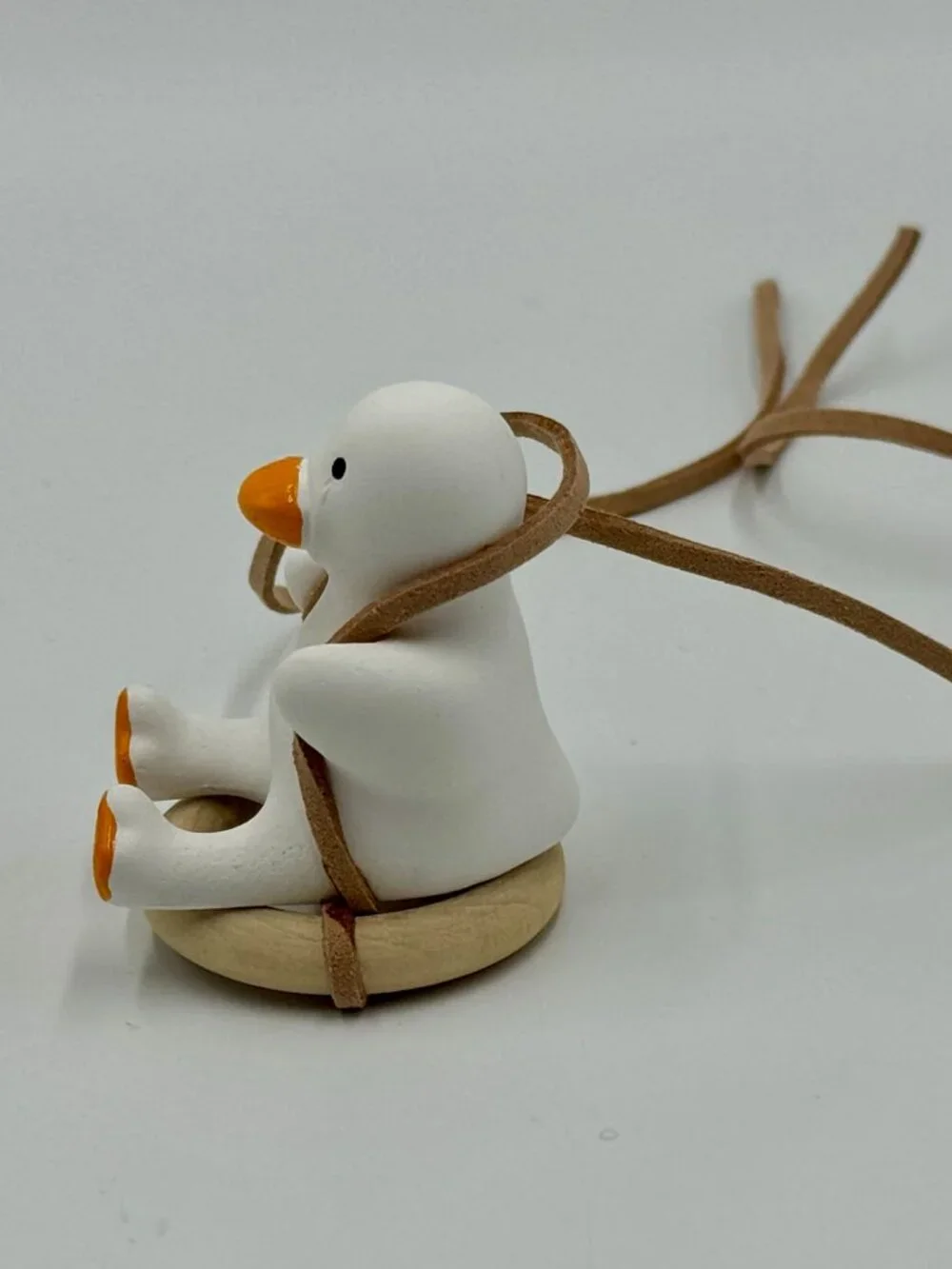 Ceramic Duck On Round Wood Swing - Car Accessory, Toy